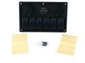 Panel przełączników ON-OFF x 5 + gniazdo zapalniczki + 2 gniazda USB 3.1A + 2 bezpieczniki 15A