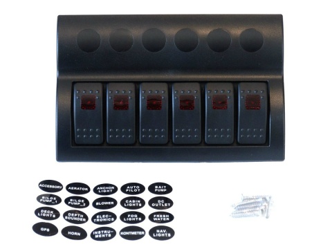 Panel przełączników 12/24V ON-OFF x 6 + bezpieczniki 3 x 5A, 2 x 10A, 15A IP68