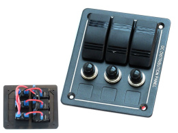 Panel przełączników aluminiowy ON-OFF x 3 + bezpiecznik 5A, 10A, 15A IP68