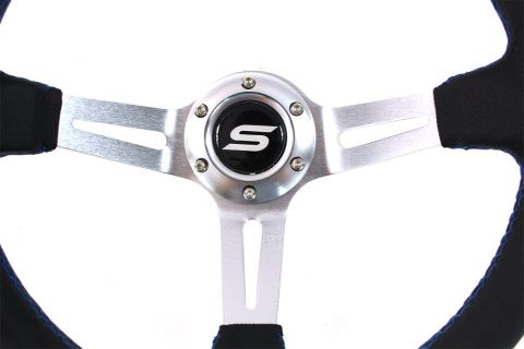 Kierownica sportowa SLIDE 350mm offset 80mm skóra blue strip