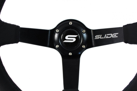 Kierownica sportowa SLIDE 350mm offset 90mm skóra yellow strip