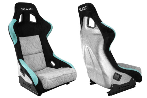 Fotel sportowy Slide KS2 Premium Black & Mint & Quilted Grey Welur Silver Glitter