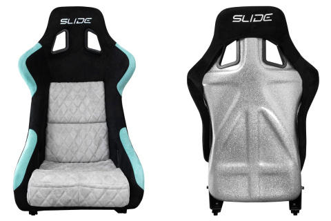 Fotel sportowy Slide KS2 Premium Black & Mint & Quilted Grey Welur Silver Glitter