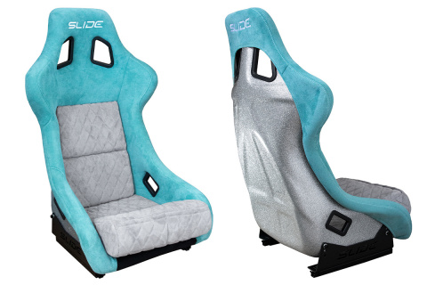 Fotel sportowy Slide KS2 Premium Mint & Quilted Grey Welur Silver Glitter