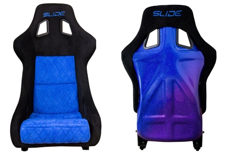 Fotel sportowy Slide KS2 Premium Black & Quilted Blue Welur Purple-Blue Glitter